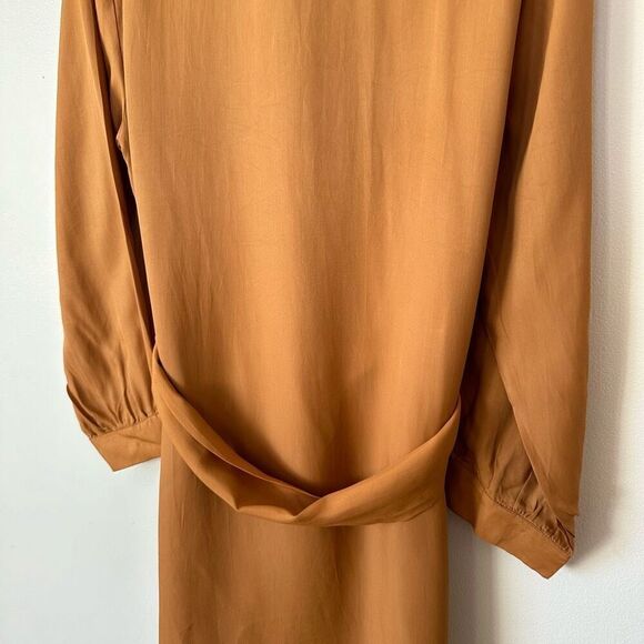 Aura Women’s Rust Camel Golden Fall Long Sleeve Button Down Shirt Maxi Dress - Picture 9 of 13